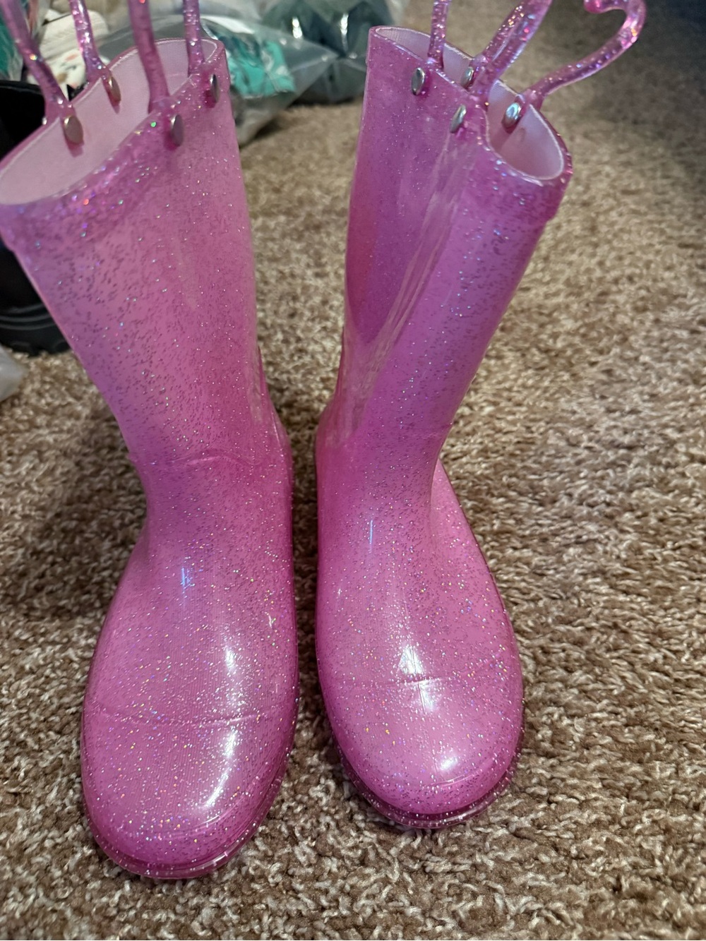 Kids Glitter Pink Rain Boots w/Lights